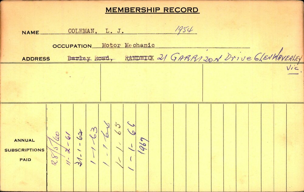 Members Records 1960-1967