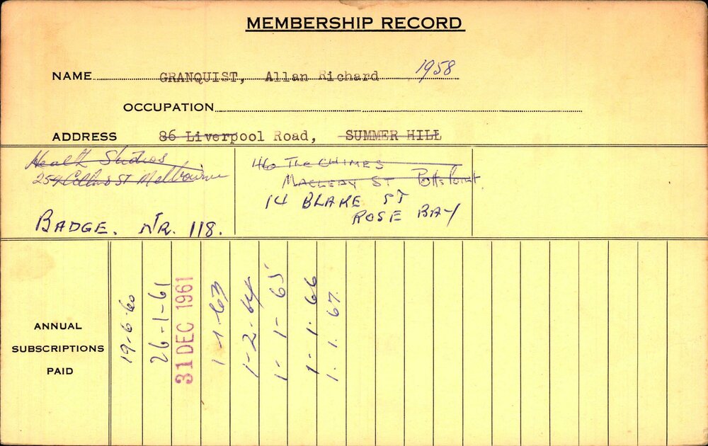 Members Records 1960-1967