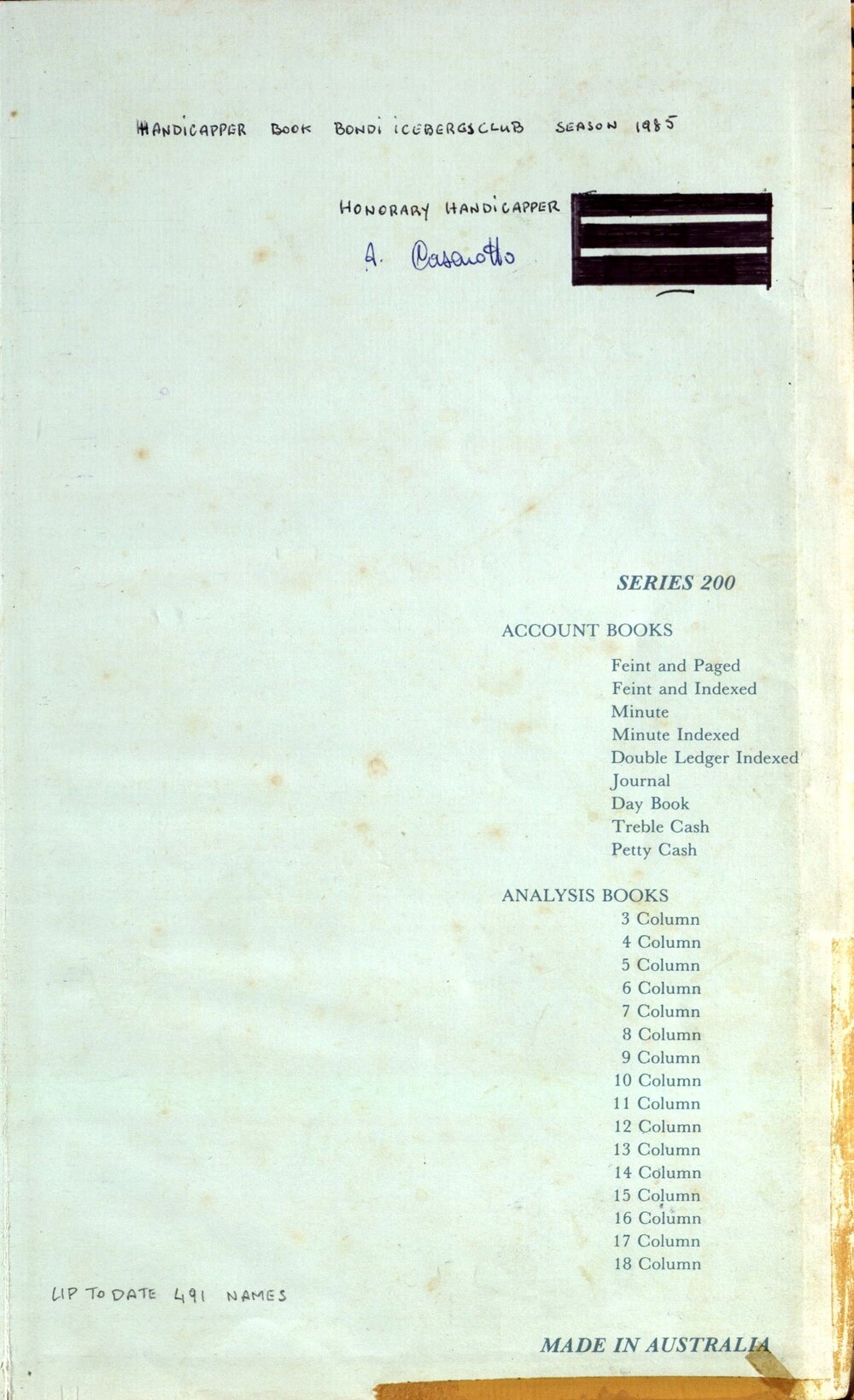 Seasons Handicap Records 1985