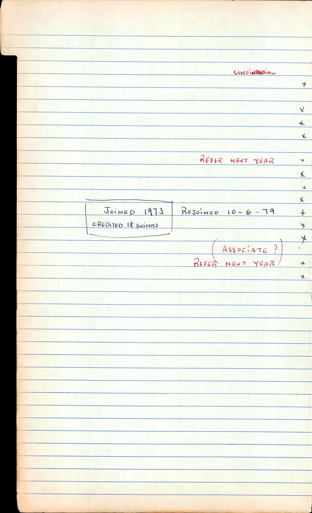 BIC Season Swim Records 1979-1981