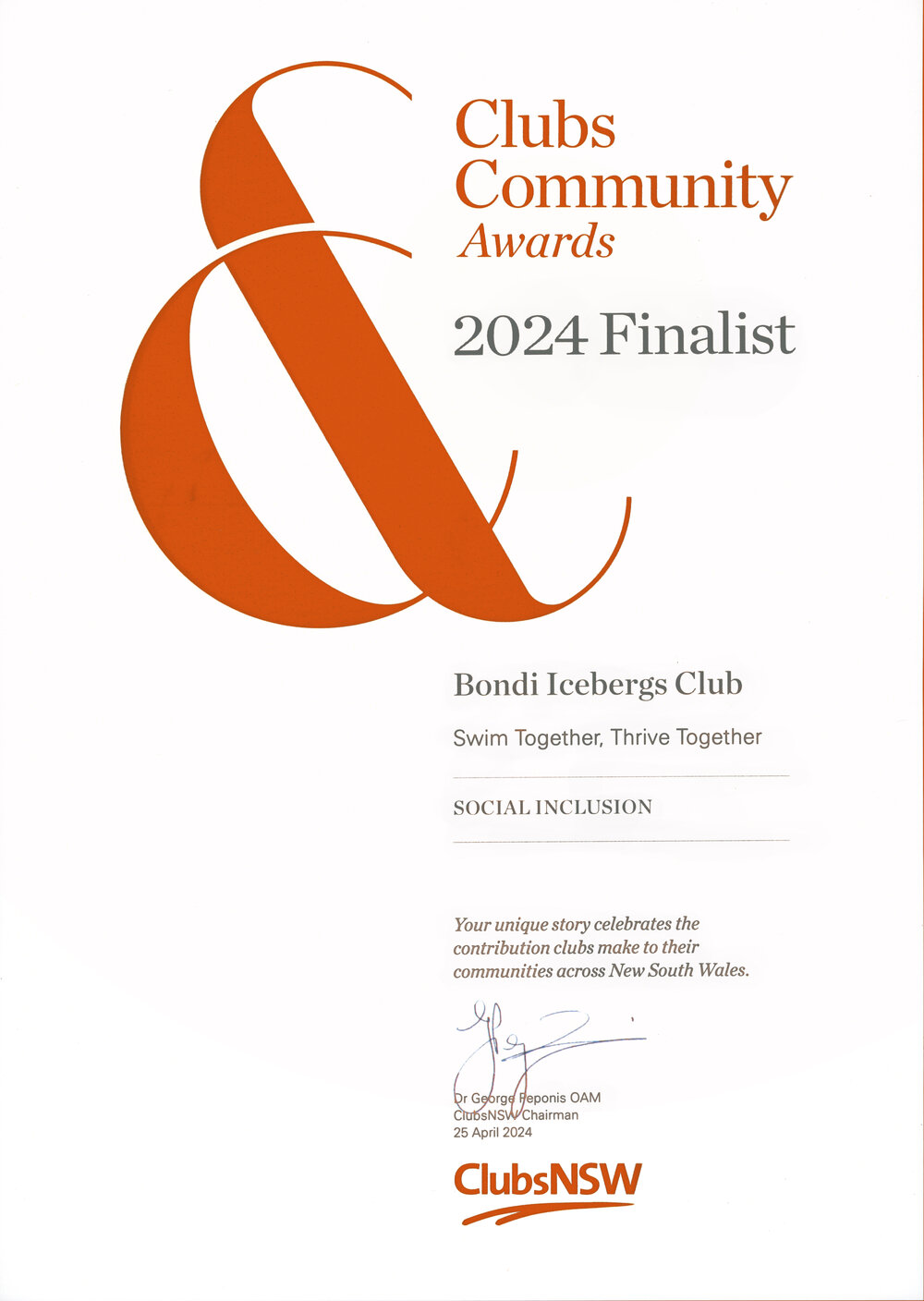 Clubs NSW Community Award 2024