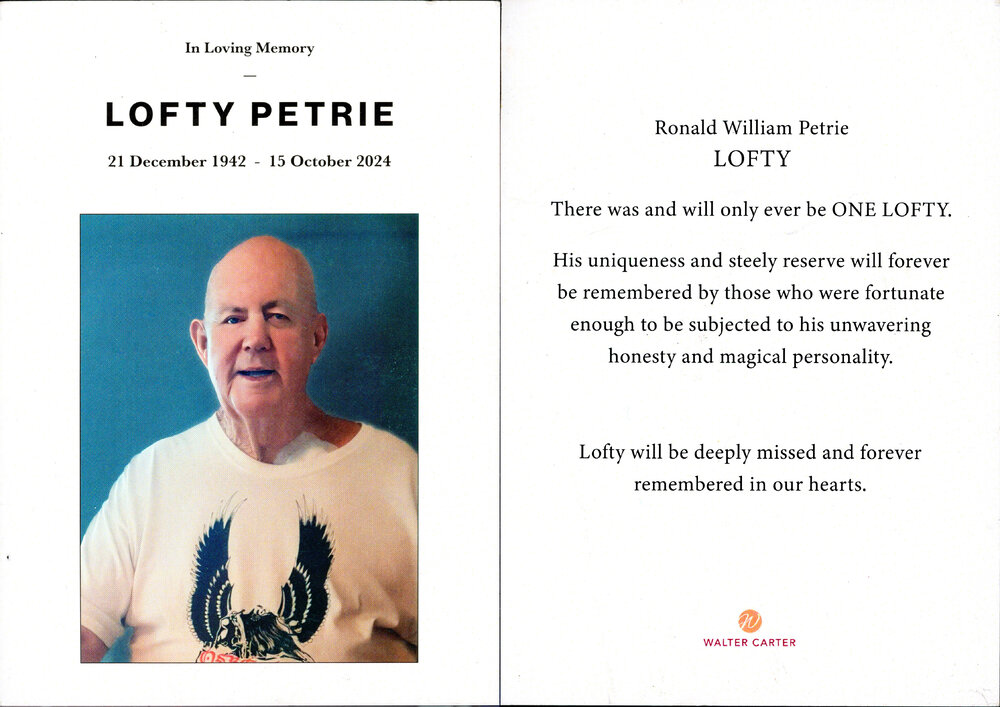 Lofty's Funeral program and momento